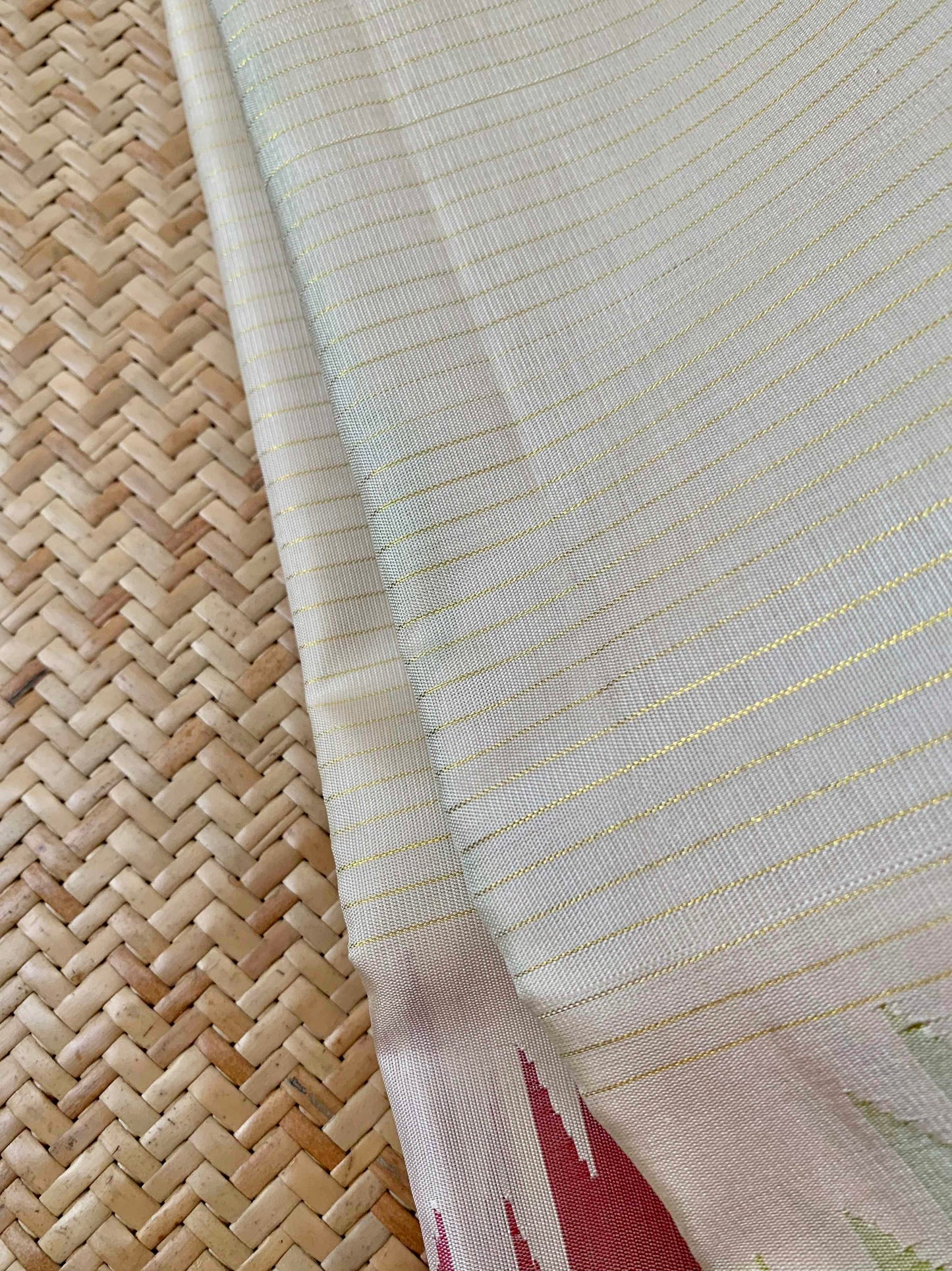 Off White Saree With Ganga Jamuna Korvai Border, Kanchipuram Silk Saree With Blouse