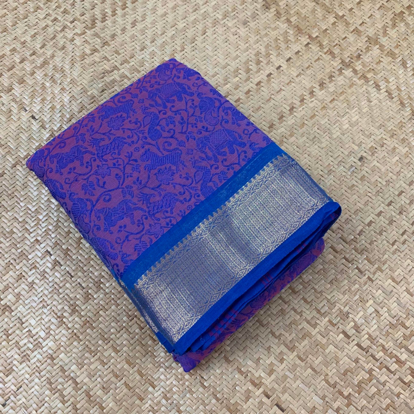 Chettinad Cotton Saree, Purple Madisar 10.5 Yards Saree with Vanasingaram Design