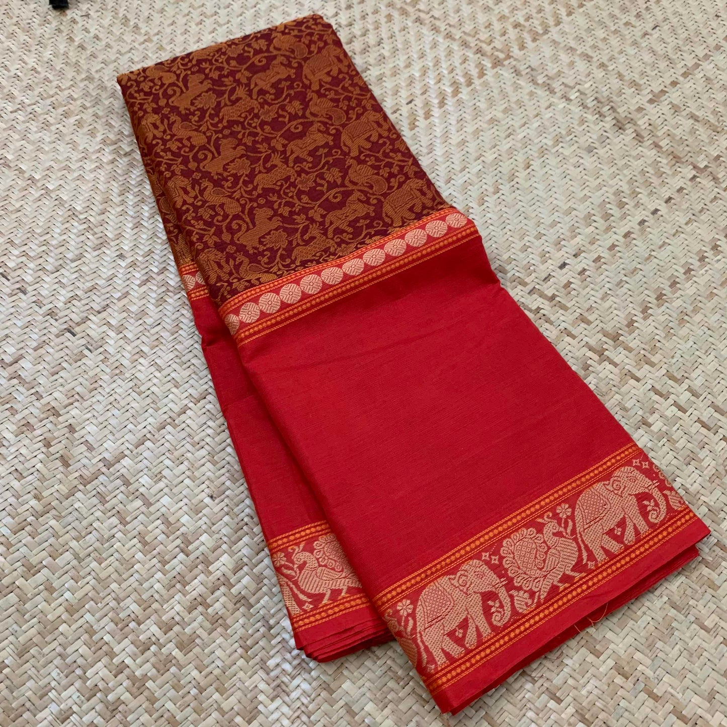 Chettinad Cotton Saree, Brown Saree with Vanasingaram Design