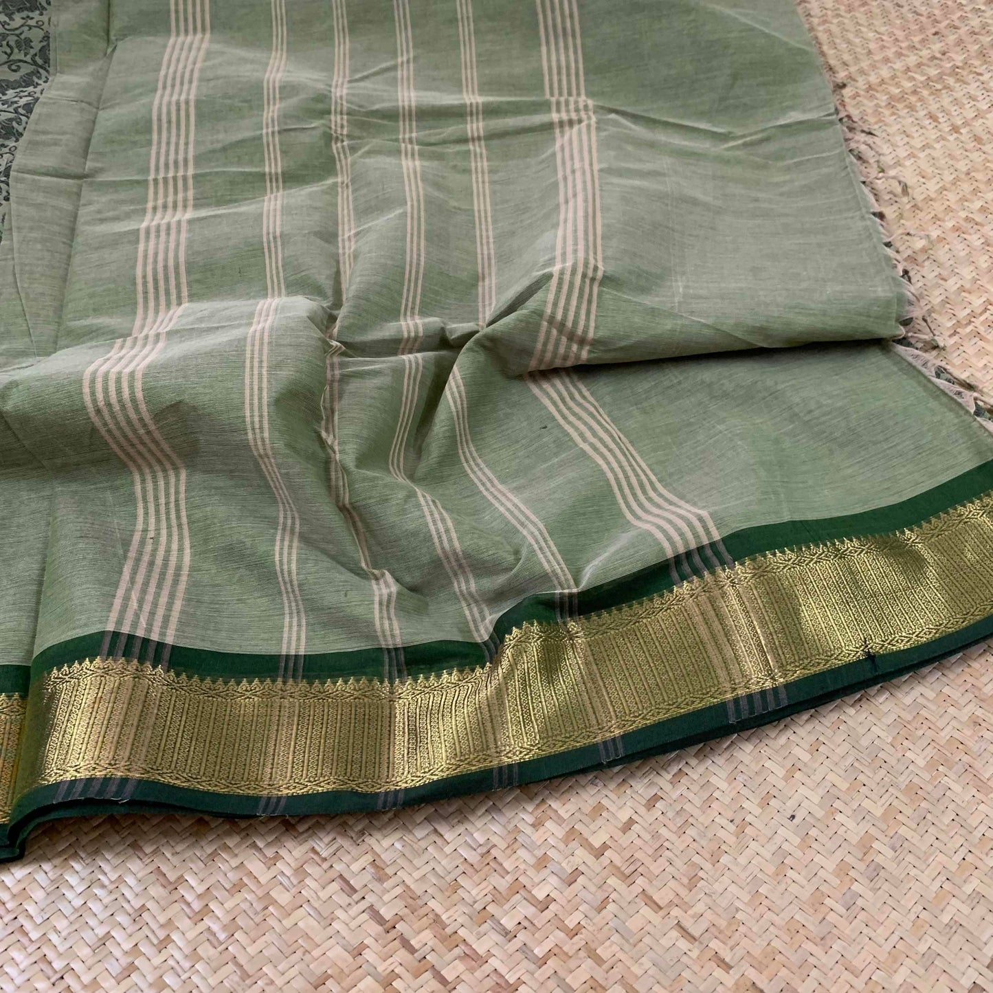 Chettinad Cotton Saree, Green Madisar 10.5 Yards Saree with Vanasingaram Design