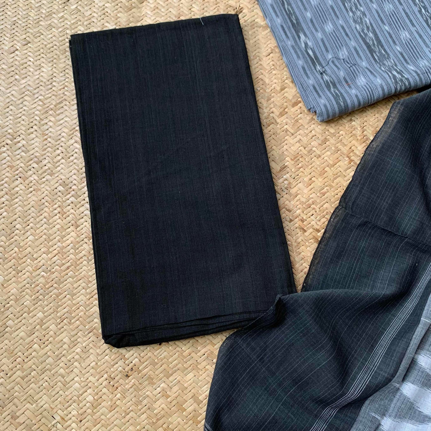 Grey With Black Handwoven Sambalpuri Ikkat Cotton Salwar Suite Material