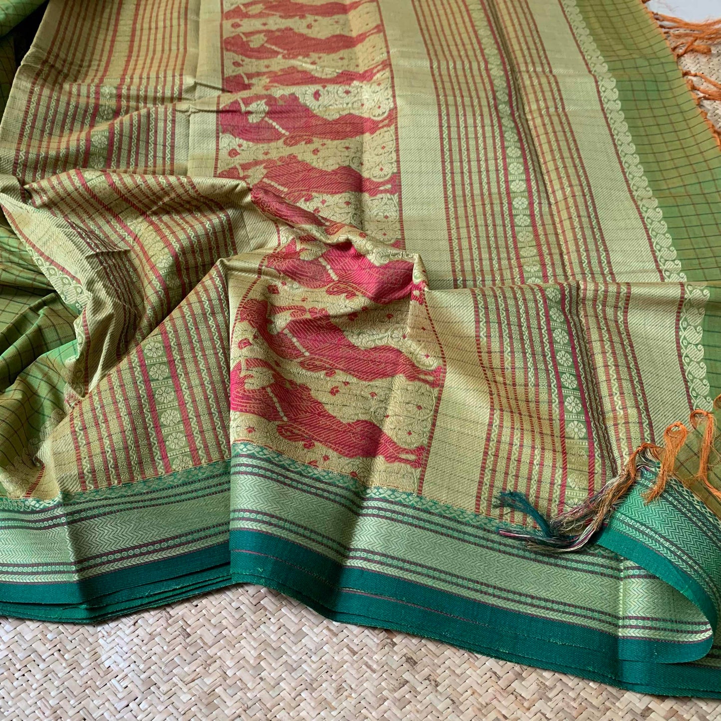 Kanchipuram Cotton Saree, Green Saree