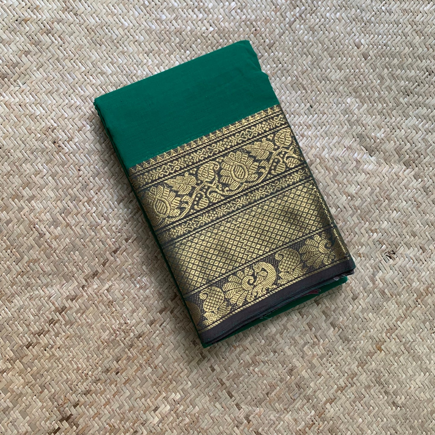 Chettinad Cotton Saree, Green Saree with Long Single Side Border