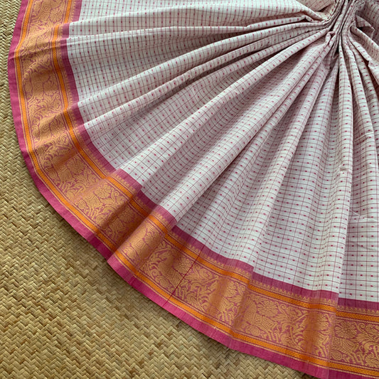 Pure White With Pink, Lakshadeepam Chettinad Cotton Saree