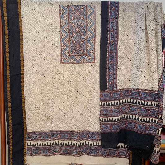 Ajrak Sungudi 2 Piece Salwar Suit Material, Off White