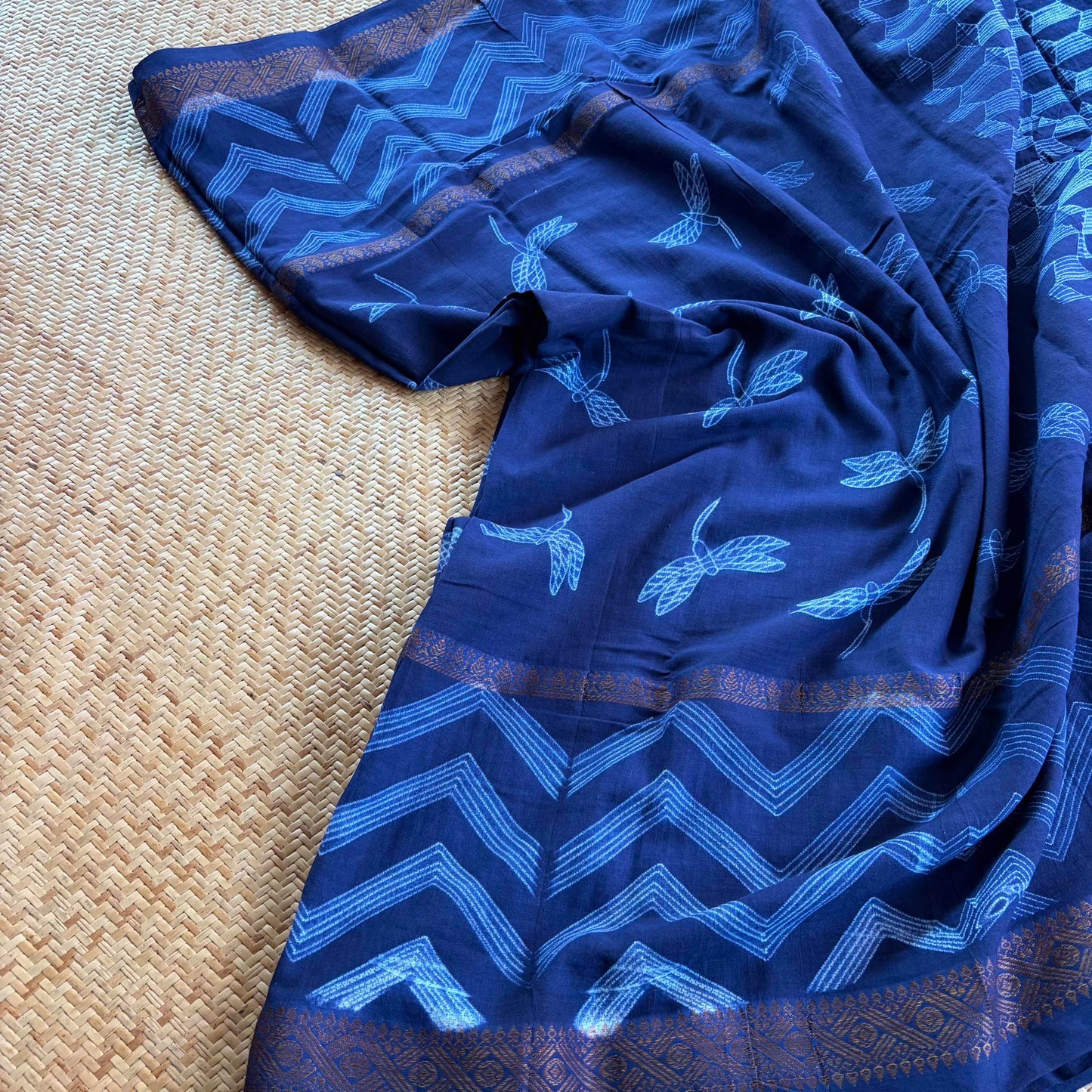 Indigo , Hand Crafted Nui Shibori Sungudi Cotton Saree