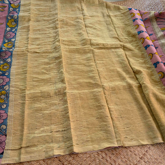 Botanical, Kalamkari Hand Painted on a Madurai Velthari Sungudi Cotton saree.