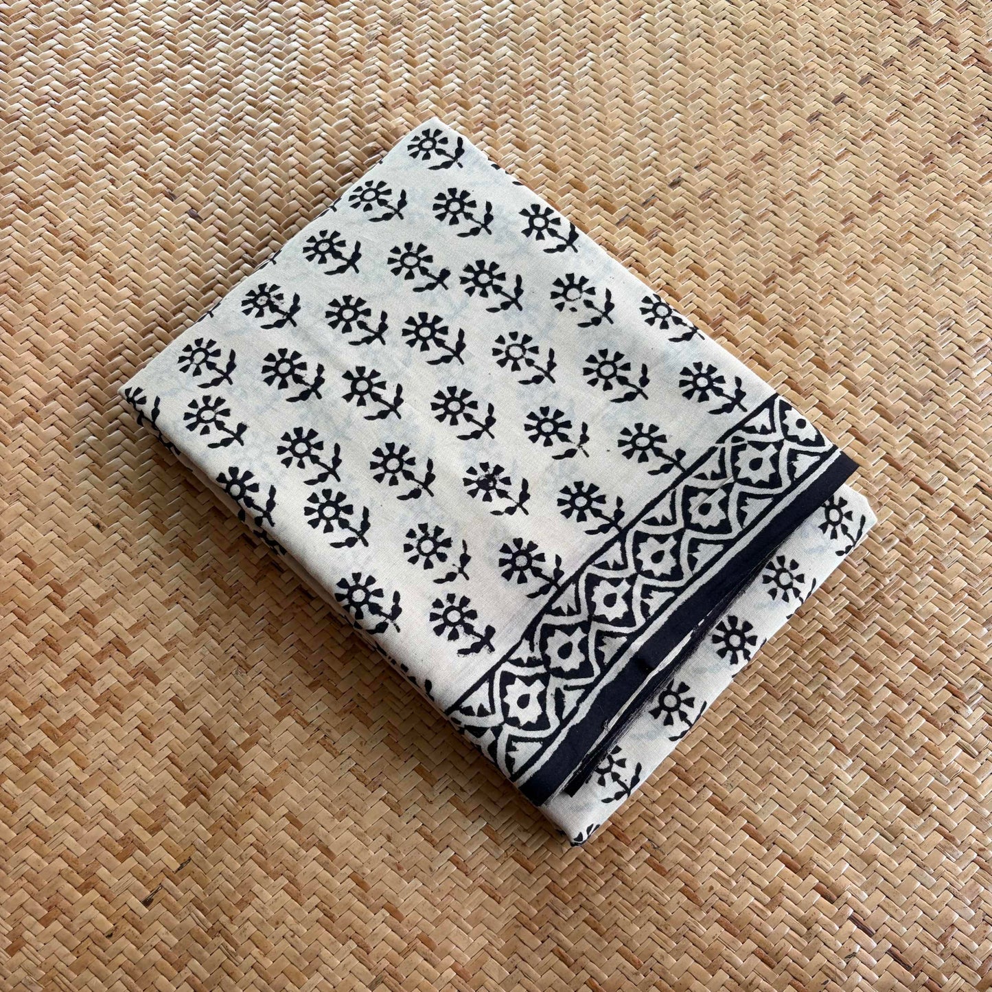 Mul Mul Cotton saree, Hand Block Printed, Cream