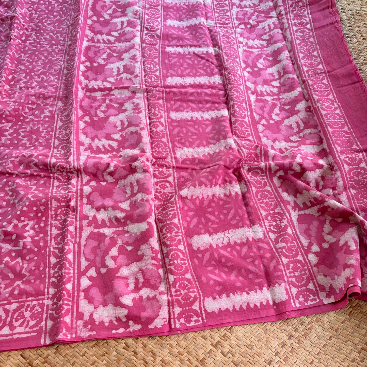 Mul Mul Cotton saree, Hand Block Printed, Pink