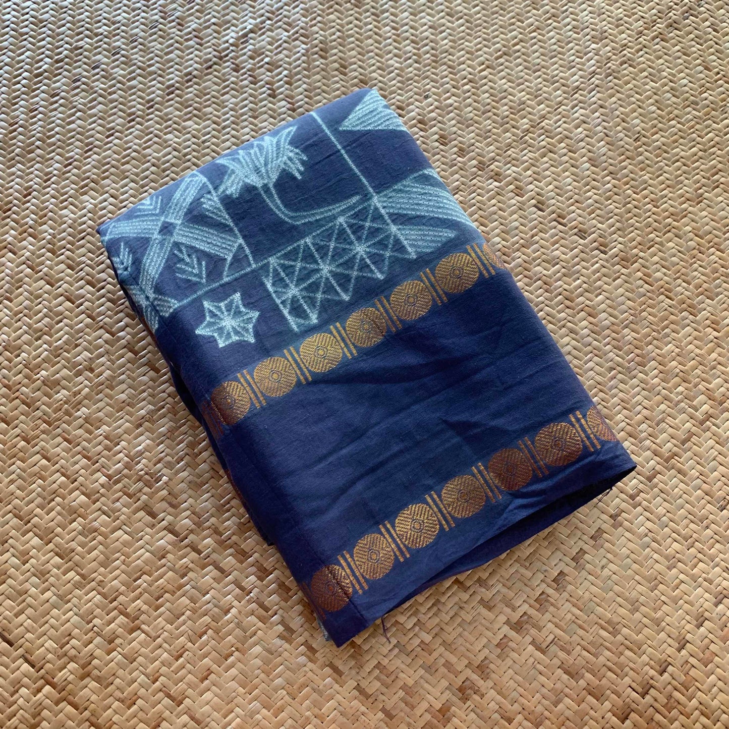 Frames - Denim Blue, Hand Crafted Shibori Sungudi Cotton Saree