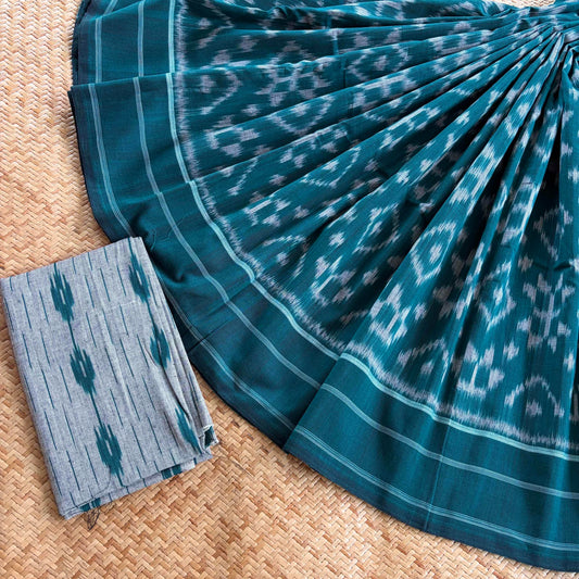 Peacock Green, Pochambally Ikkat Hand Woven Cotton Saree