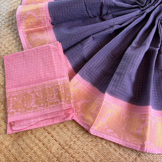 Grey Purple , Zari Kattam Sungudi
