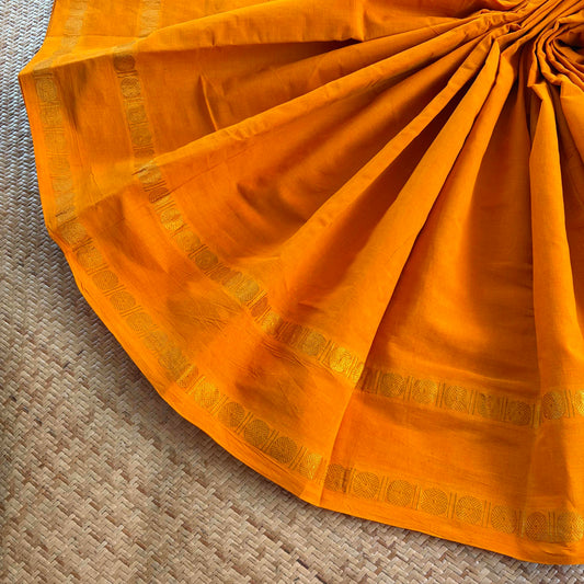 Yellow Saree With Running Blouse , Zari Rudraksham Rettai Pettu Border , Clamp dyed (Kattu sayam)