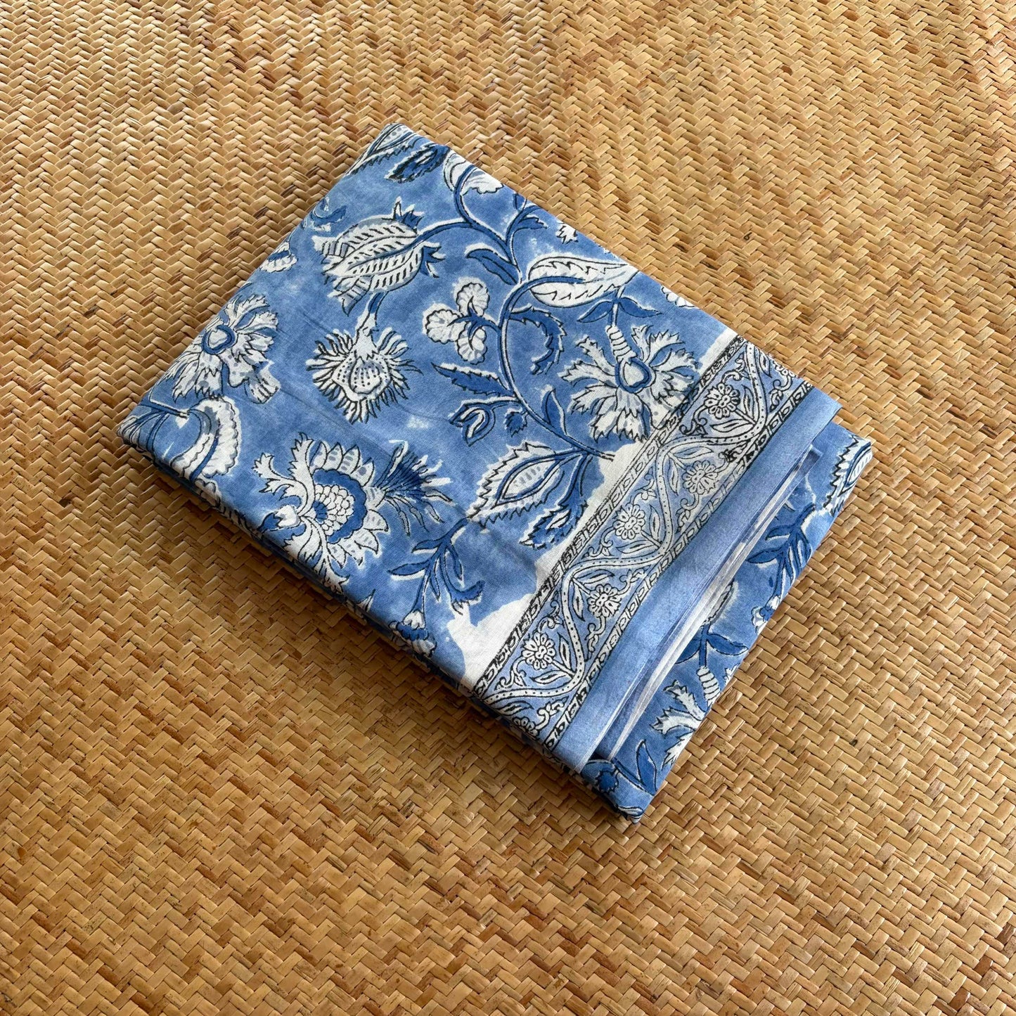 Mul Mul Cotton saree, Hand Block Printed, Blue