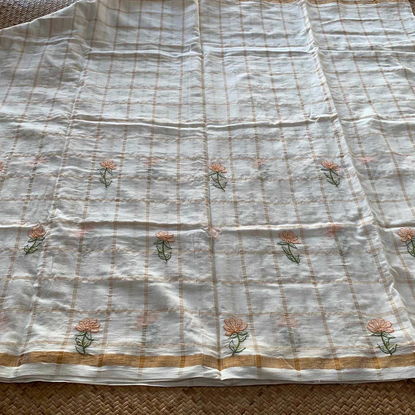 White with orange Colour thread Shadow embroidery