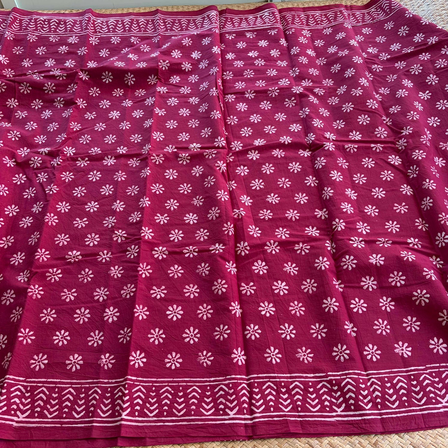 Mul Mul Cotton saree, Hand Block Printed, Maroon