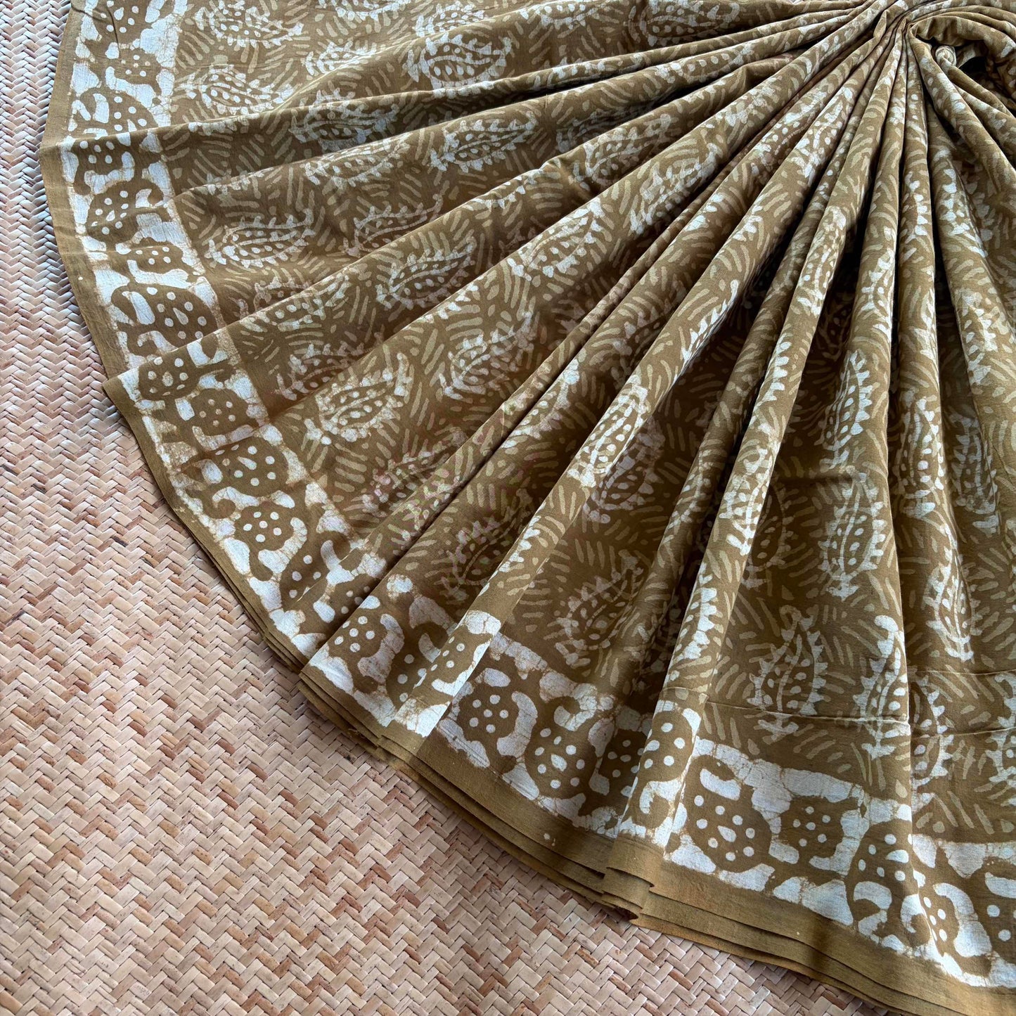 Mul Mul Cotton saree, Hand Block Printed, Mustard
