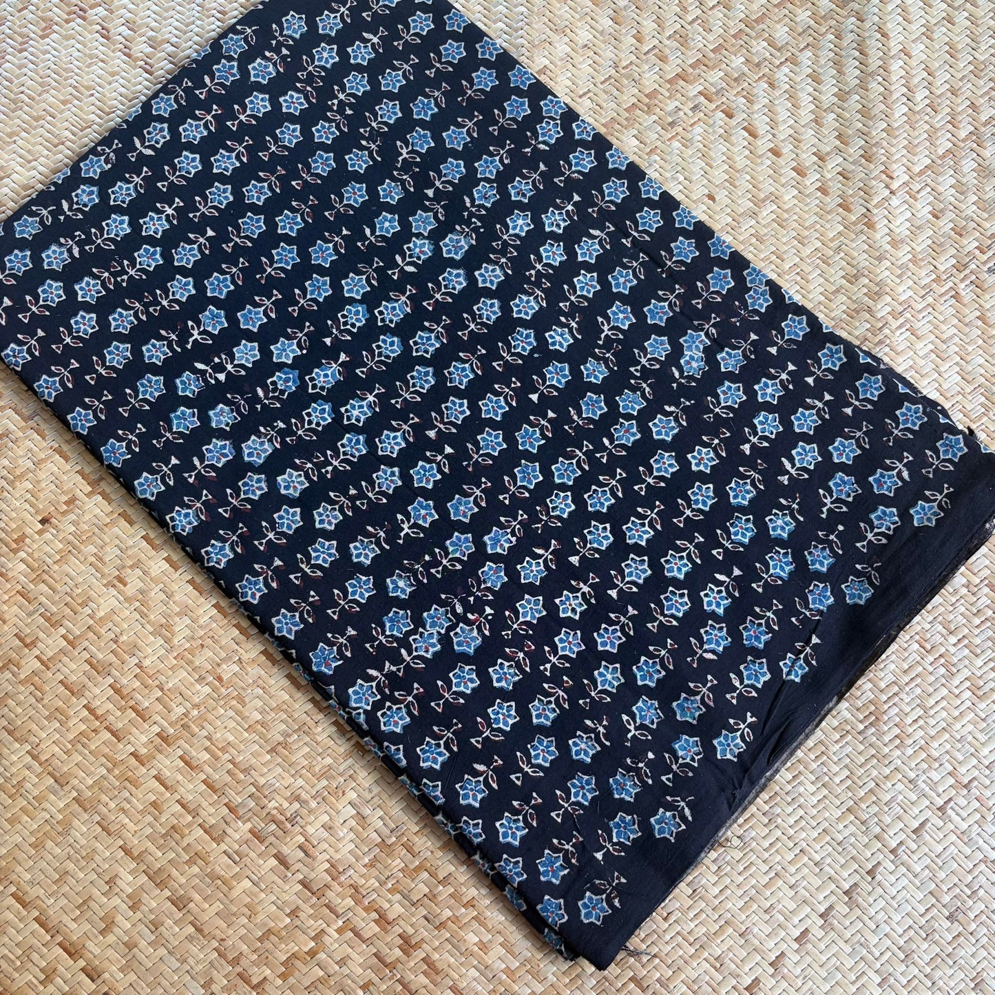 Ajrak Cotton Running Fabric, Black