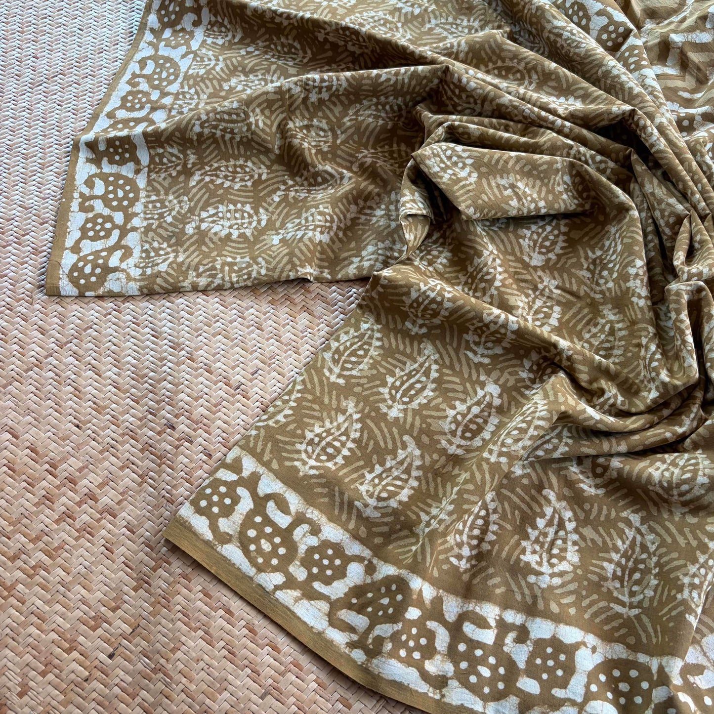 Mul Mul Cotton saree, Hand Block Printed, Mustard