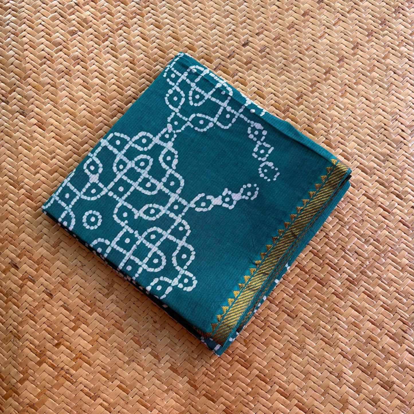 Teal Wax Printed Kolam, Cotton Blouse piece