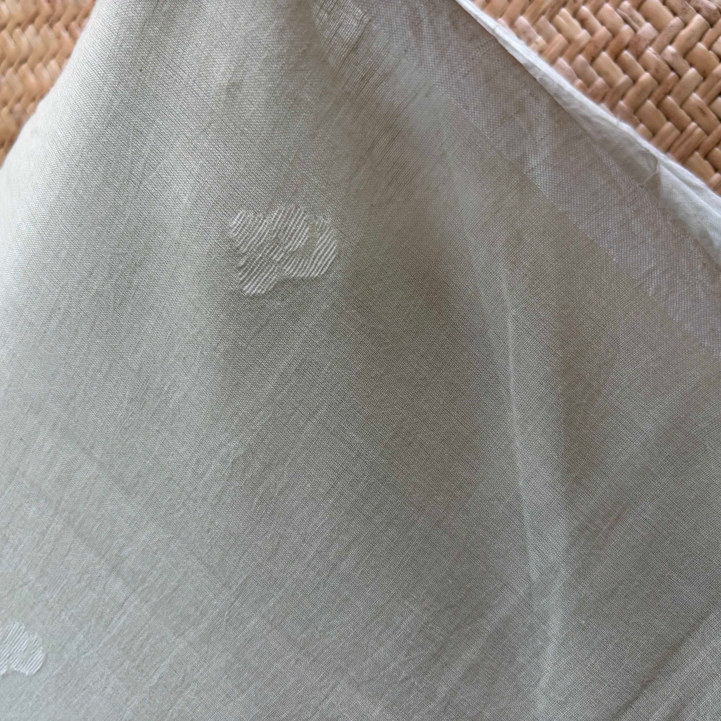 Jamdani Handloom Cotton Running Fabric, Pastel Green