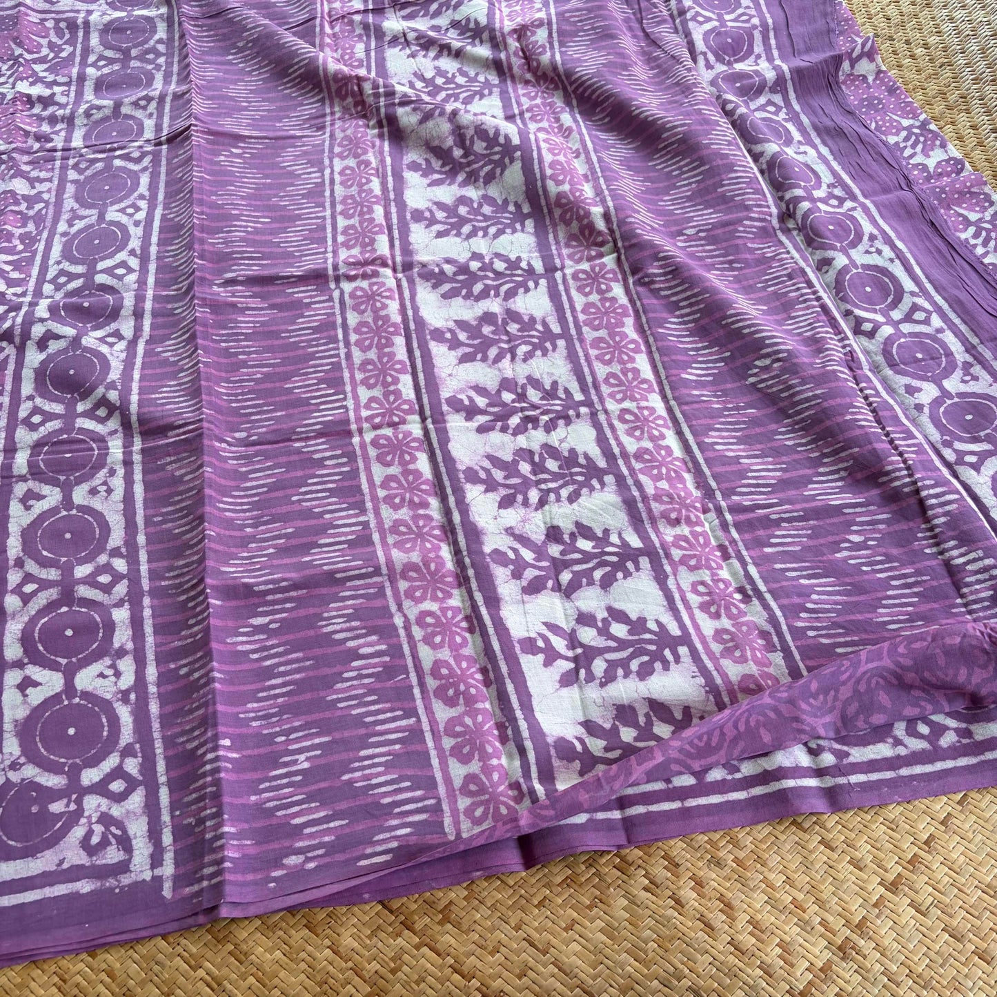 Mul Mul Cotton saree, Hand Block Printed, Purple