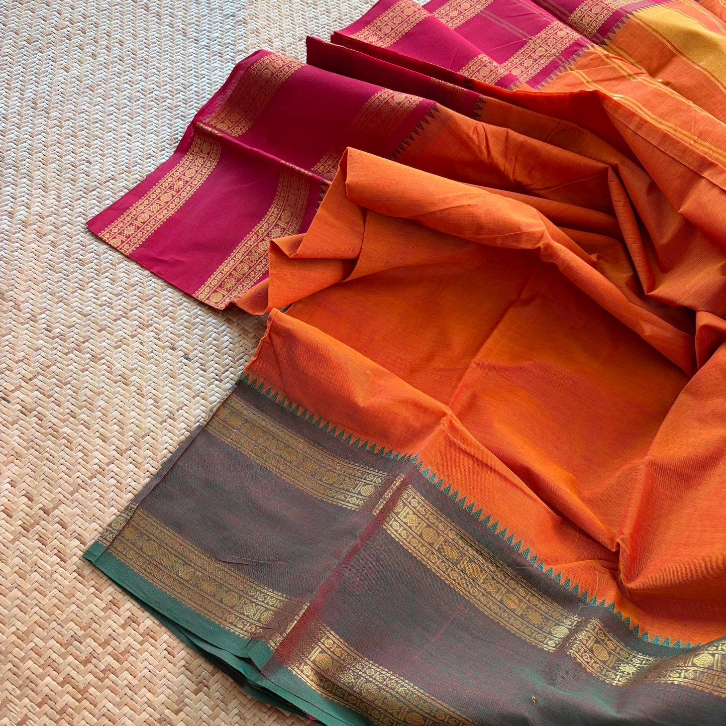 Chettinad Cotton Saree, Orange
