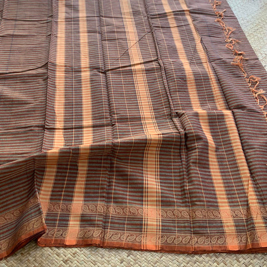 Brown , Hand Woven Cotton Saree