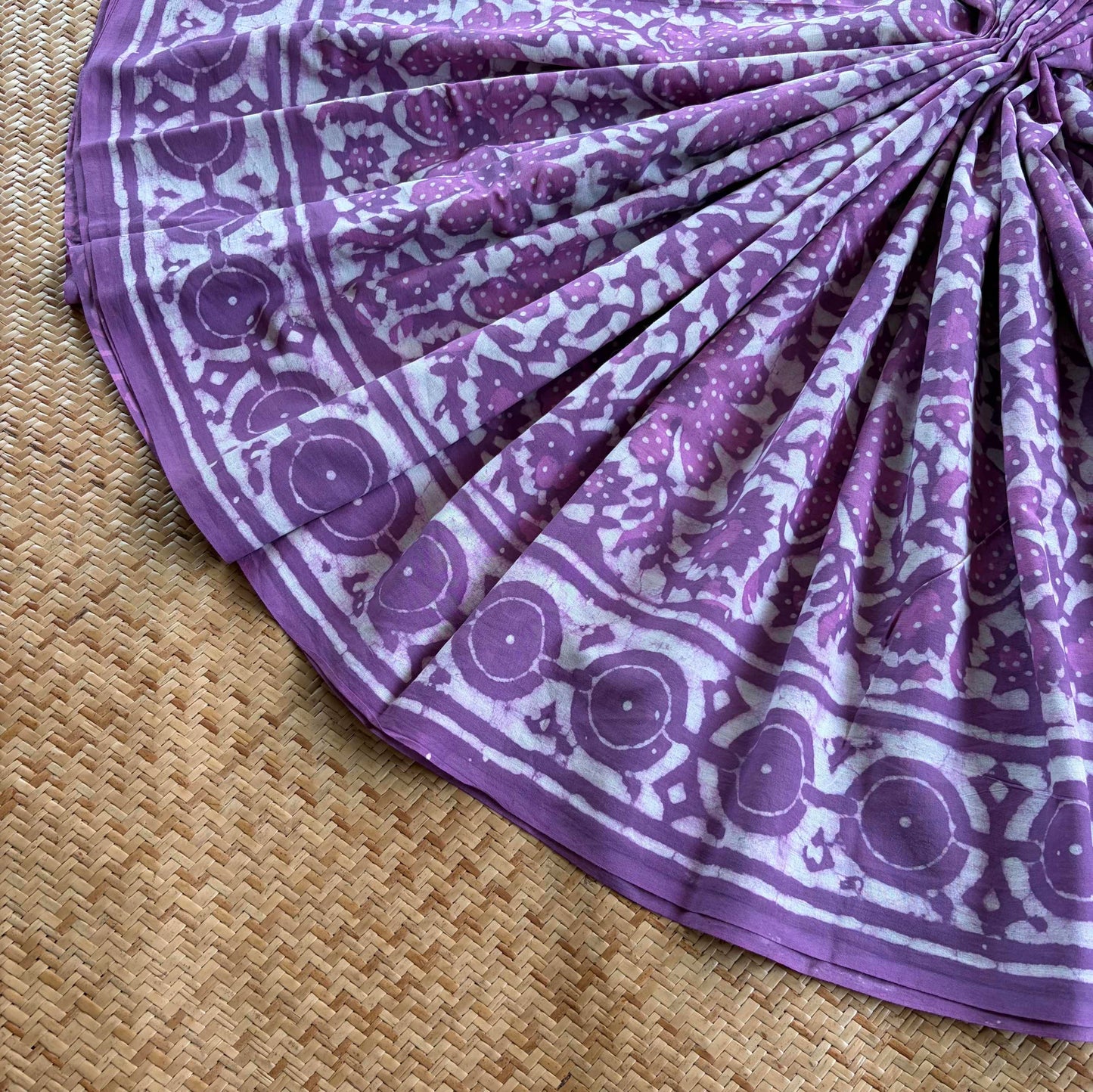 Mul Mul Cotton saree, Hand Block Printed, Purple
