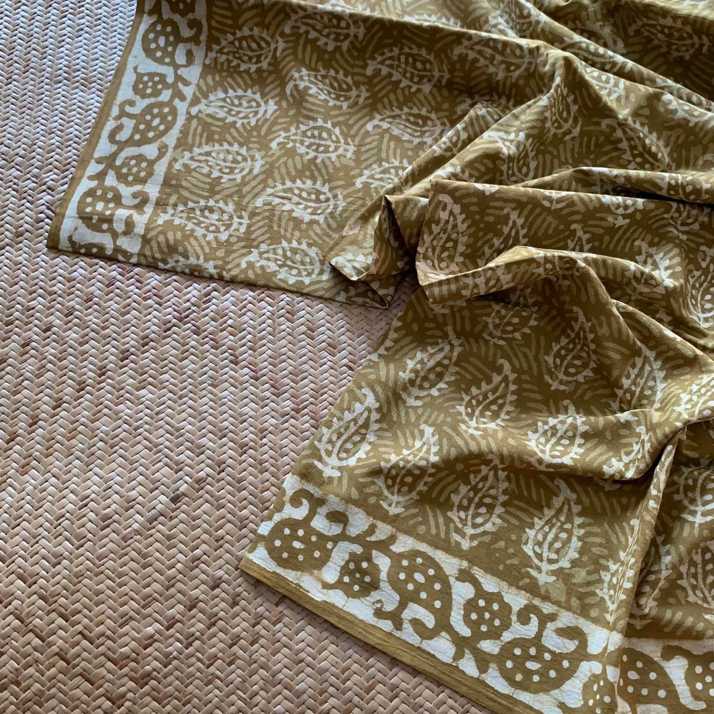 Mul Mul Cotton saree, Hand Block Printed, Mustard