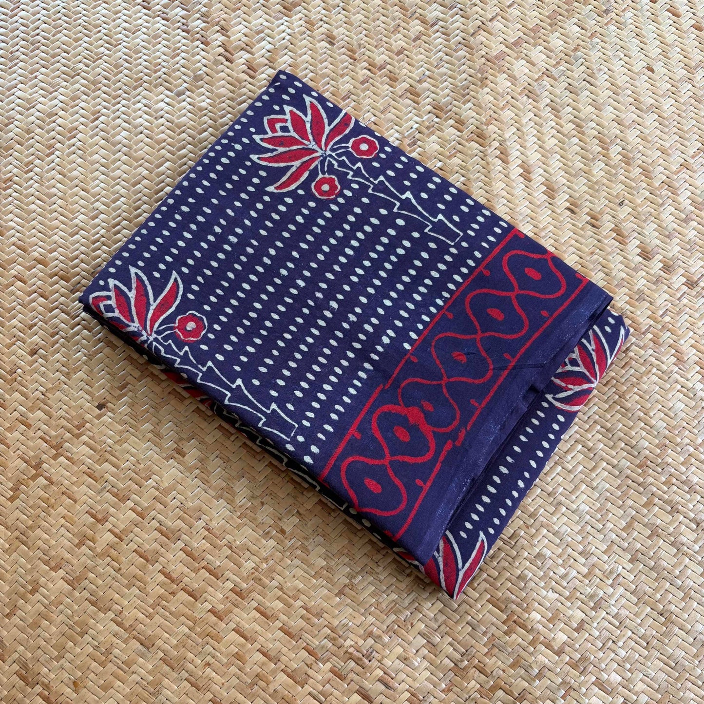 Mul Mul Cotton saree, Hand Block Printed, Blue