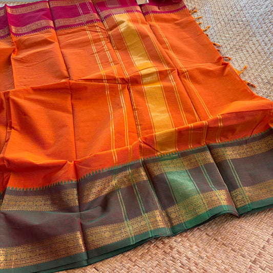 Chettinad Cotton Saree, Orange
