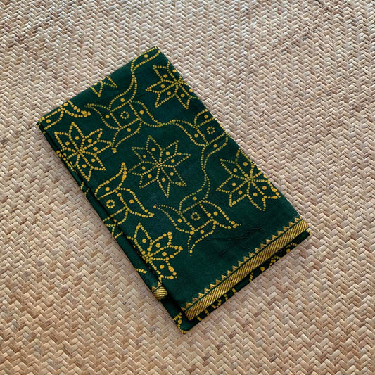 Bottle green Wax Printed Kolam, Cotton Blouse piece