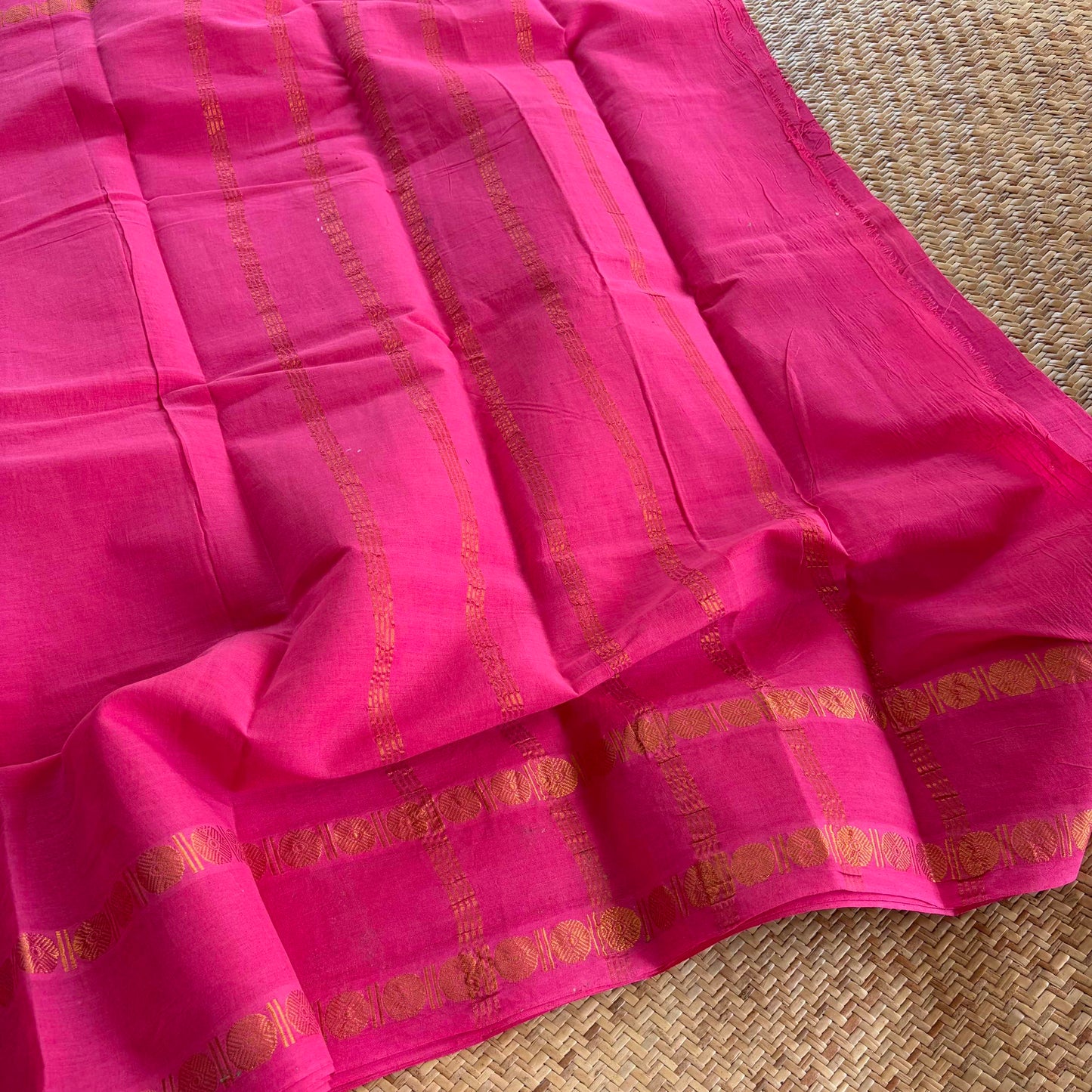 Pink With Running Blouse , Zari Rudraksham Rettai Pettu Border , Clamp dyed (Kattu sayam)