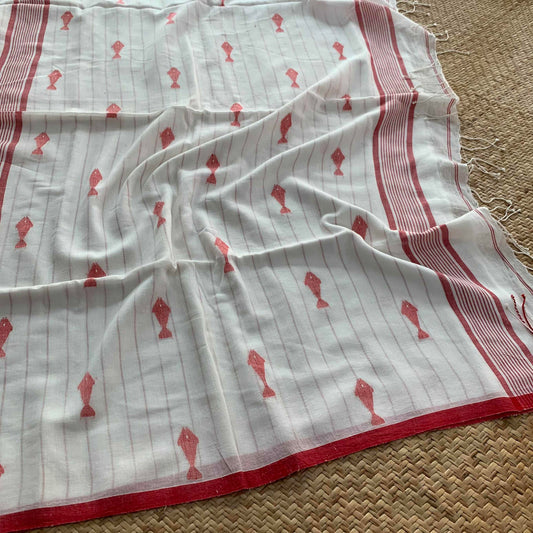 Pure White, Handwoven Jamdani Soft cotton Saree