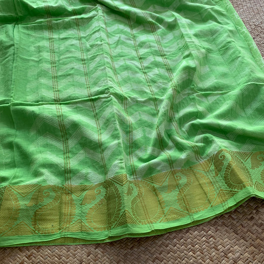Lime Green, Hand Crafted Nui Shibori Sungudi Cotton Saree