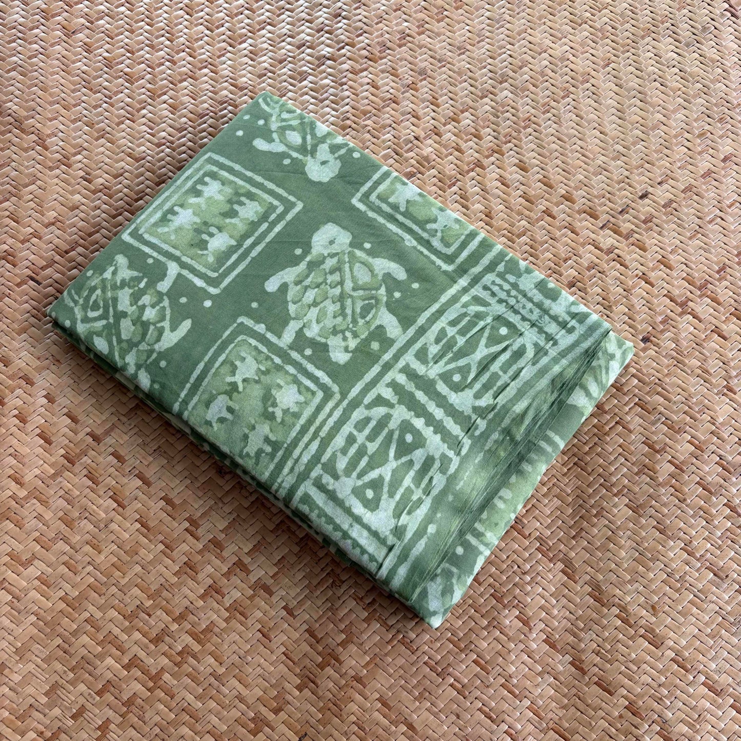 Mul Mul Cotton saree, Hand Block Printed, Green