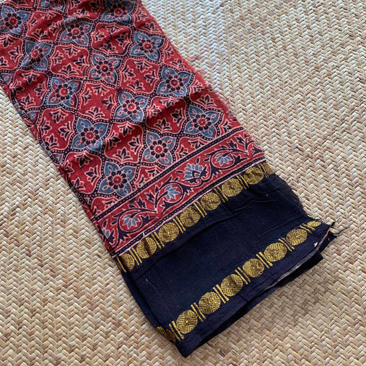 Red, Natural Dyeing Ajrak Hand Block Printed Cotton Cut Fabric