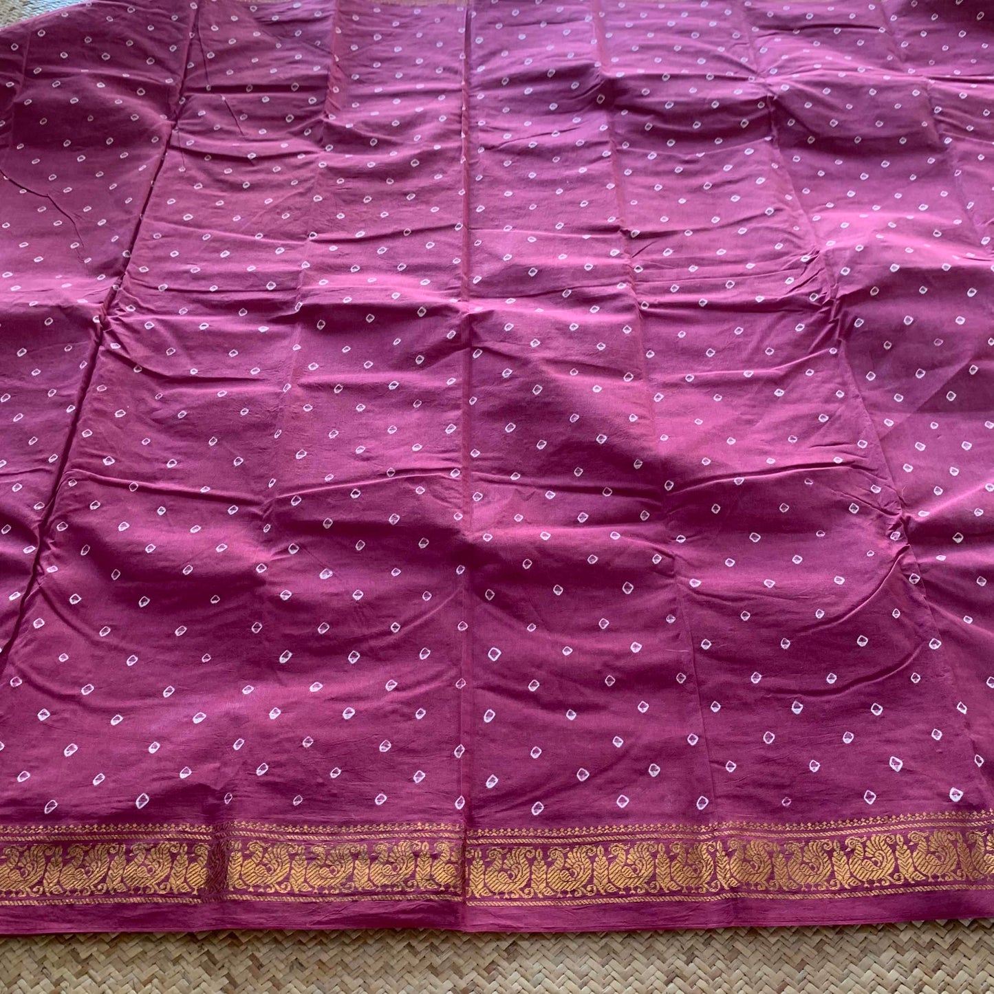 Mauve Wood Saree , Hand knotted Sungudi , Kaikattu Cotton Sungadi