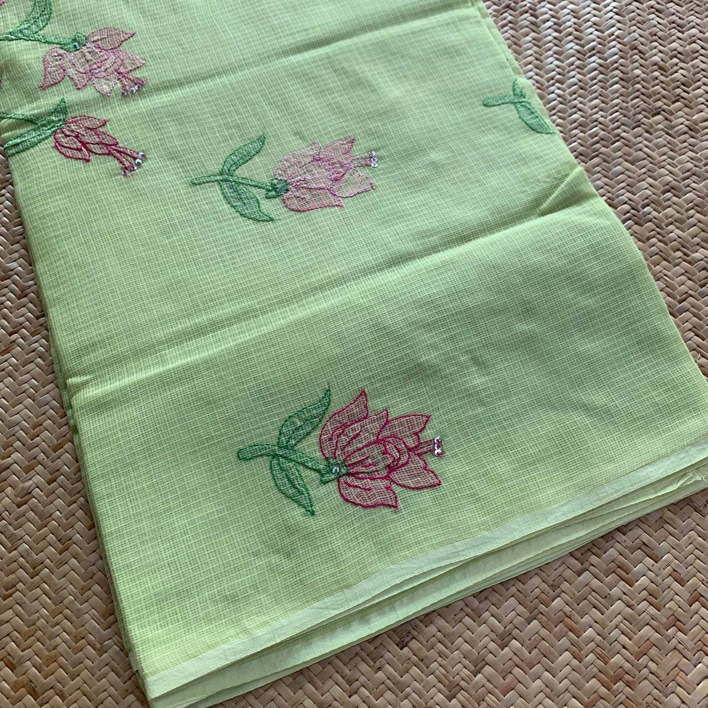 Pistachio Green with Multi Colour thread Shadow embroidery