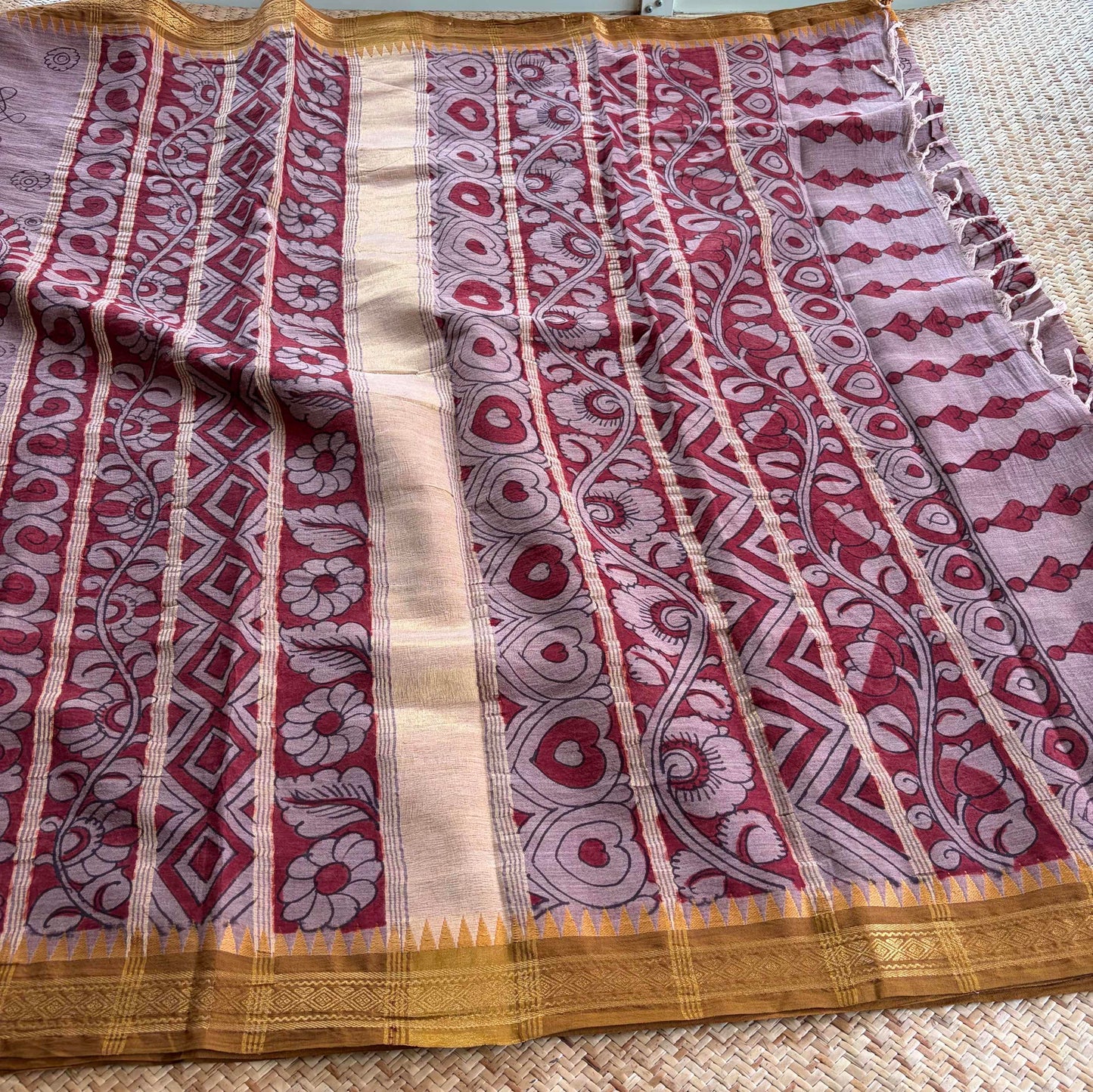 Dusty Pink, Kalamkari Hand Painted on Chettinad Cotton saree