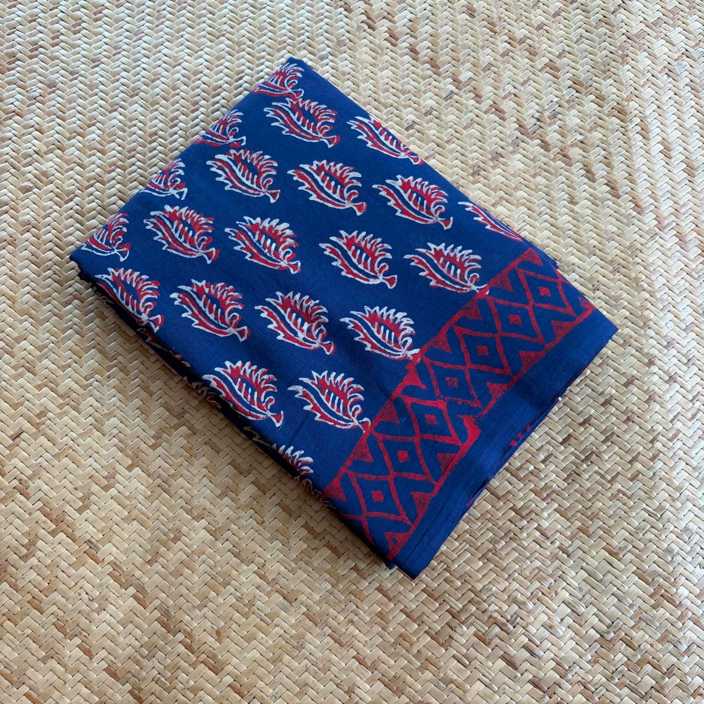 Mul Mul Cotton saree, Hand Block Printed, Blue