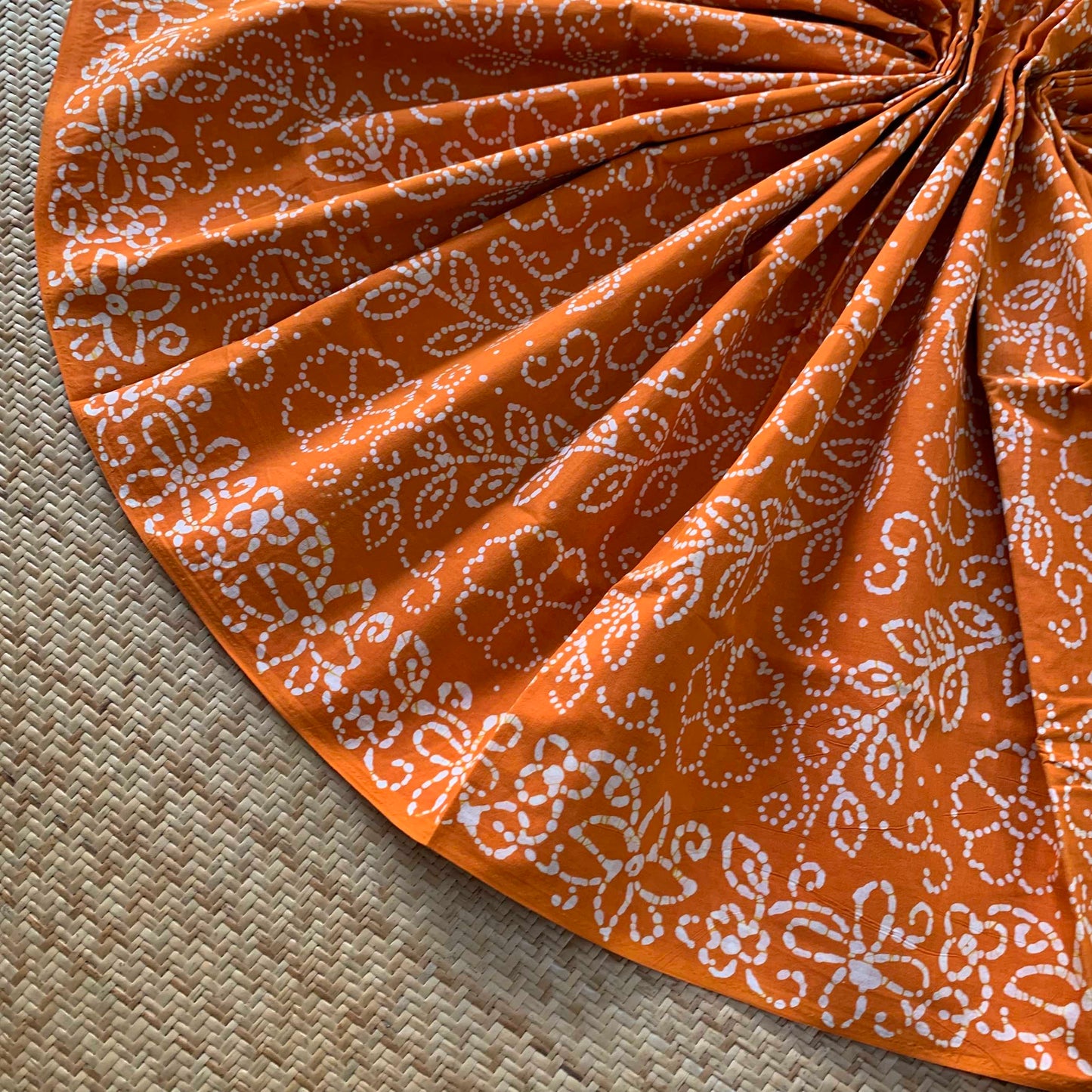 Orange Wax Print Sungudi Saree