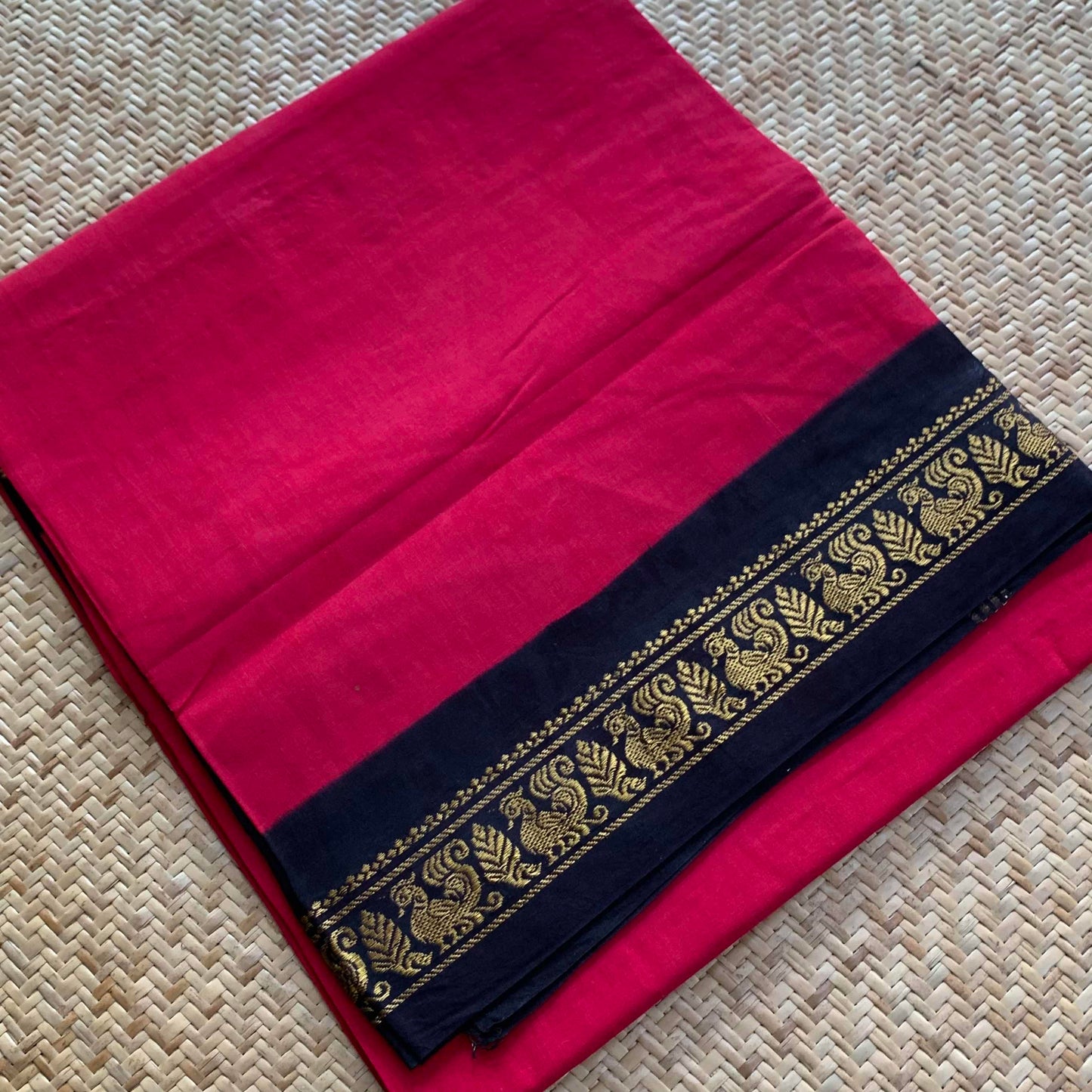 Pink Saree With Navy Half Fine Zari Border, Clamp dyed (Kattu sayam).