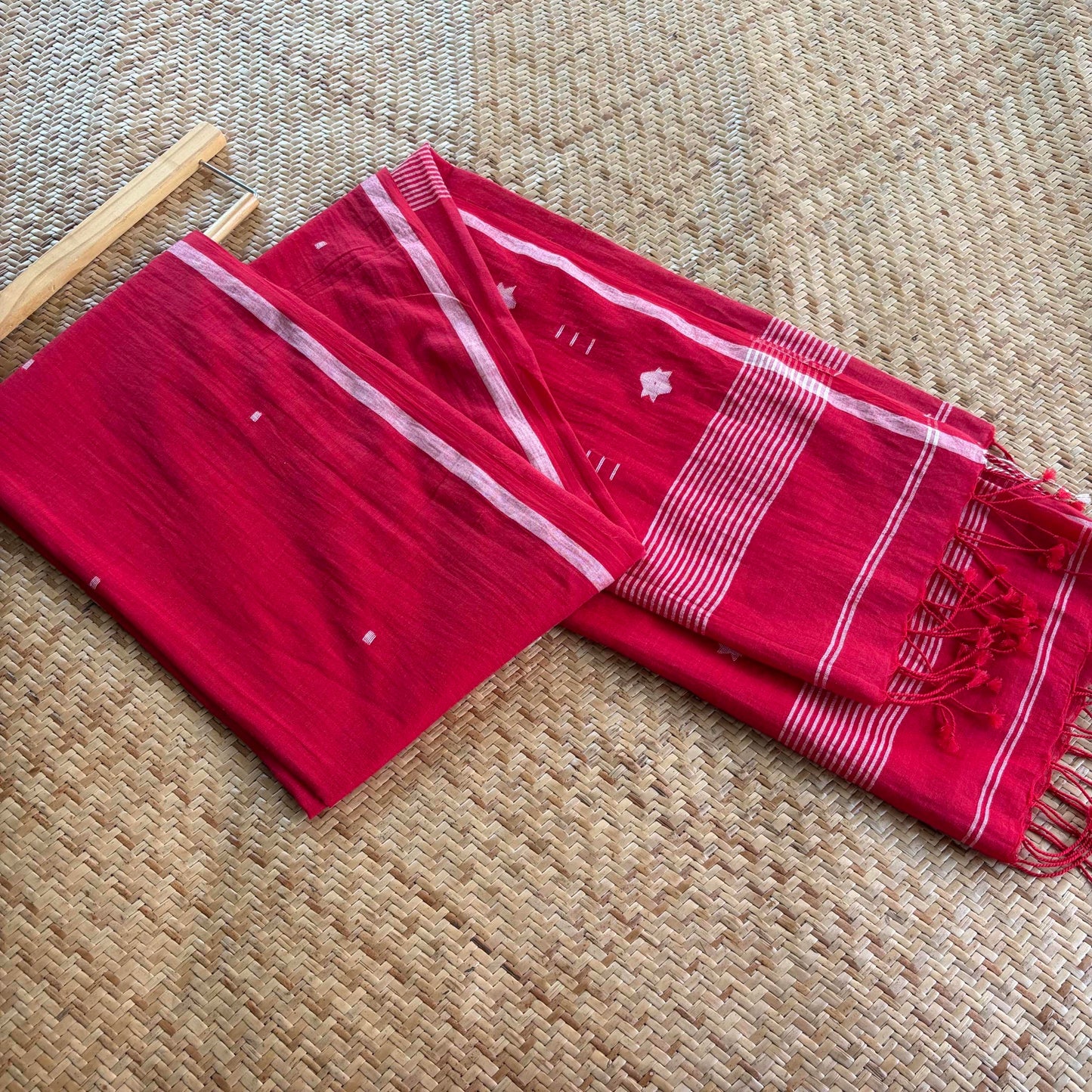 Red, Jamdani Cotton Handloom Dupatta