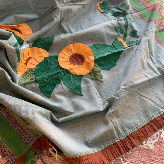 Patch work chettinadu Cotton saree, Green