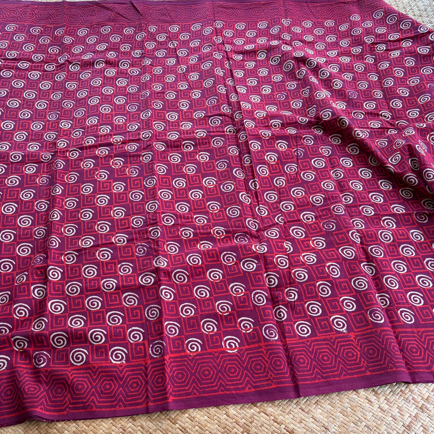 Mul Mul Cotton saree, Hand Block Printed, Maroon