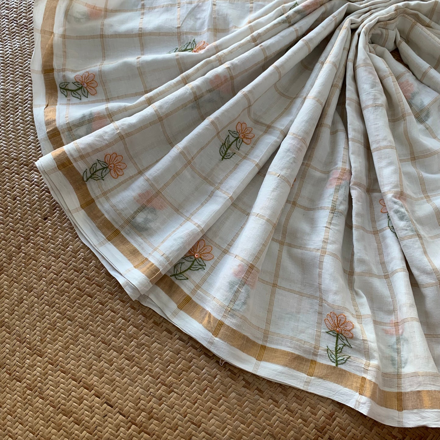 White with orange Colour thread Shadow embroidery