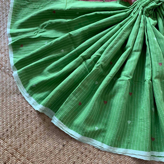 Green, Handwoven Jamdani Soft cotton Saree