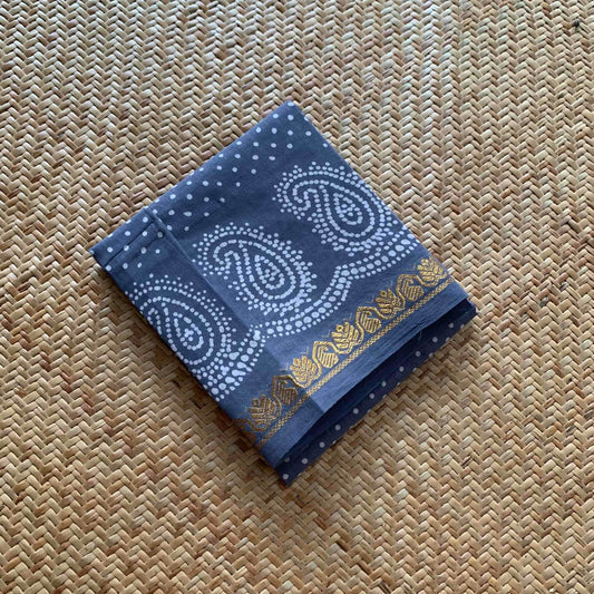 Grey Wax Printed  Cotton Blouse piece